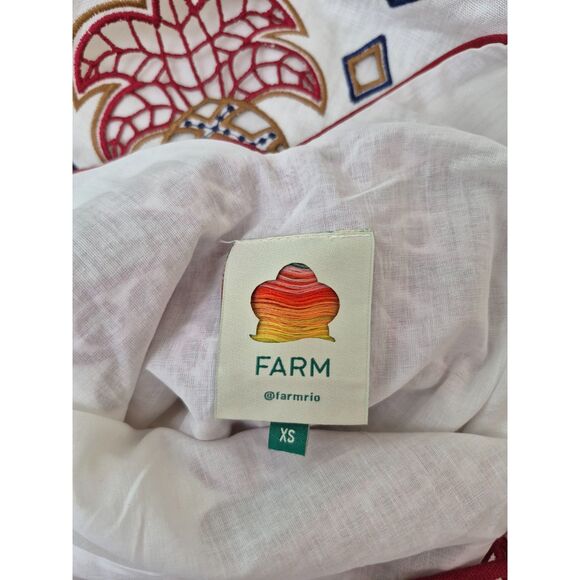 FARM Rio White Mary's Tiles Embroidered Detail Linen Dress Size Extra Small XS - Picture 8 of 8
